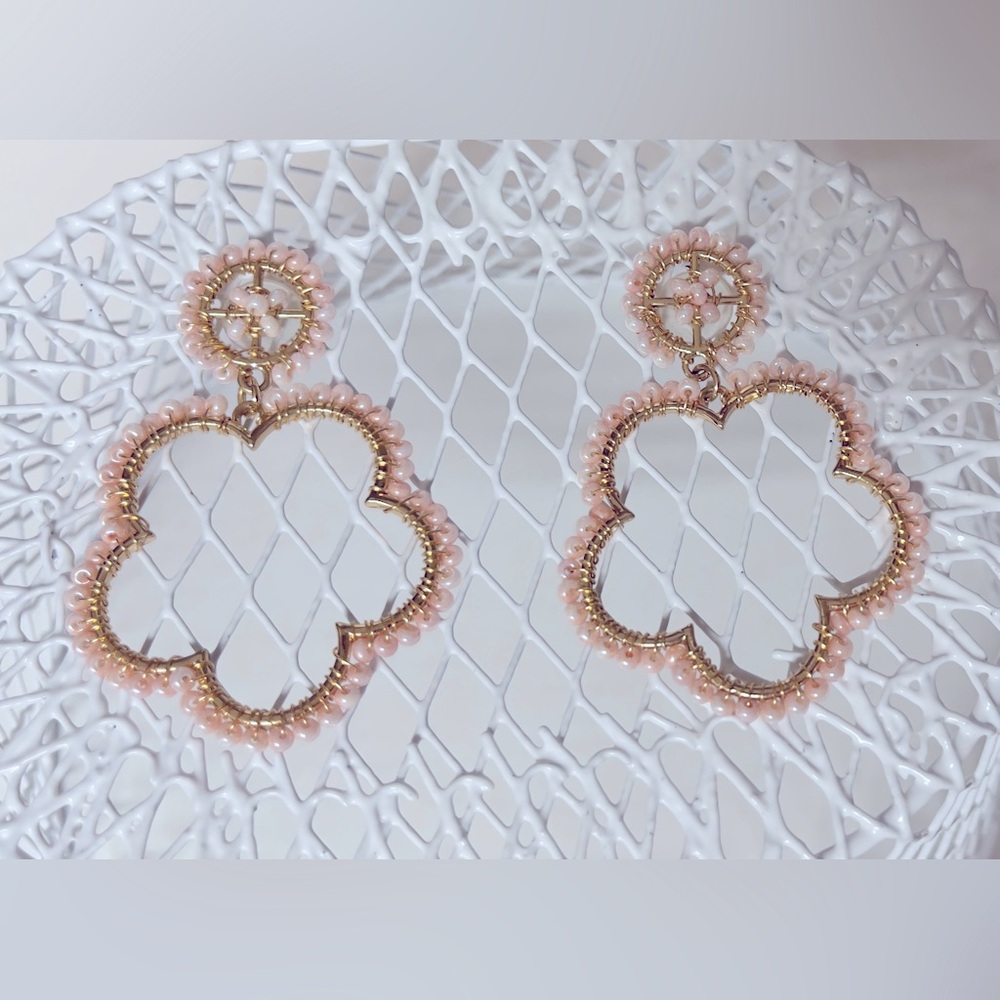 Elegant Light Pink Beaded Earrings